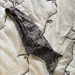 COACH Gray and Black Signature Silk Scarf Tie